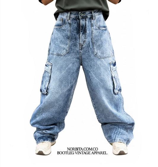 Norbita | Lunar Cargo Blue Baggy Jeans