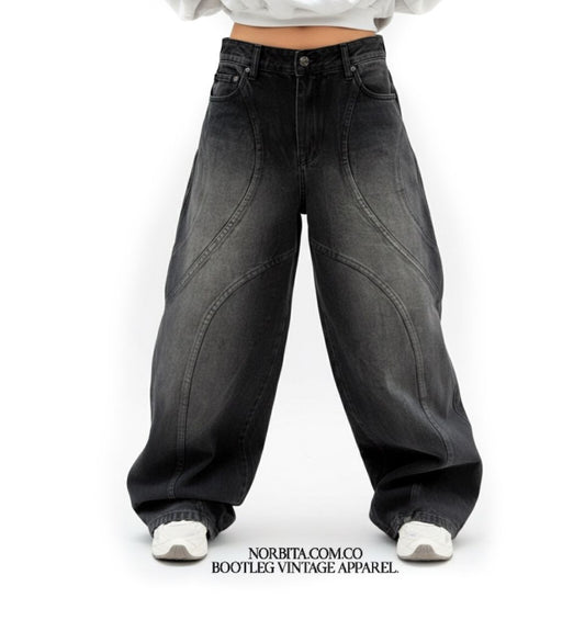 Norbita | Wave Panel Baggy Jeans